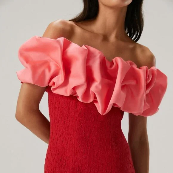 Misha Collection Mylah Bonded Crepe Mini Dress in Pink Red 4 Small - Picture 2 of 5